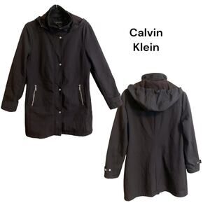 Calvin Klein Coat Jacket Women's SZ M Black Soft Shell Insulated Hood Detach